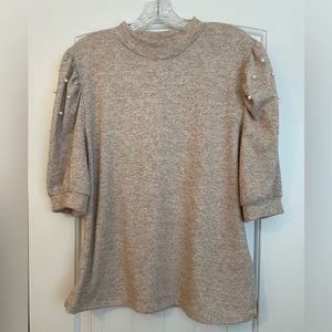 Alison Andrews oatmeal pearl detail shoulders knit cozy top, women’s.